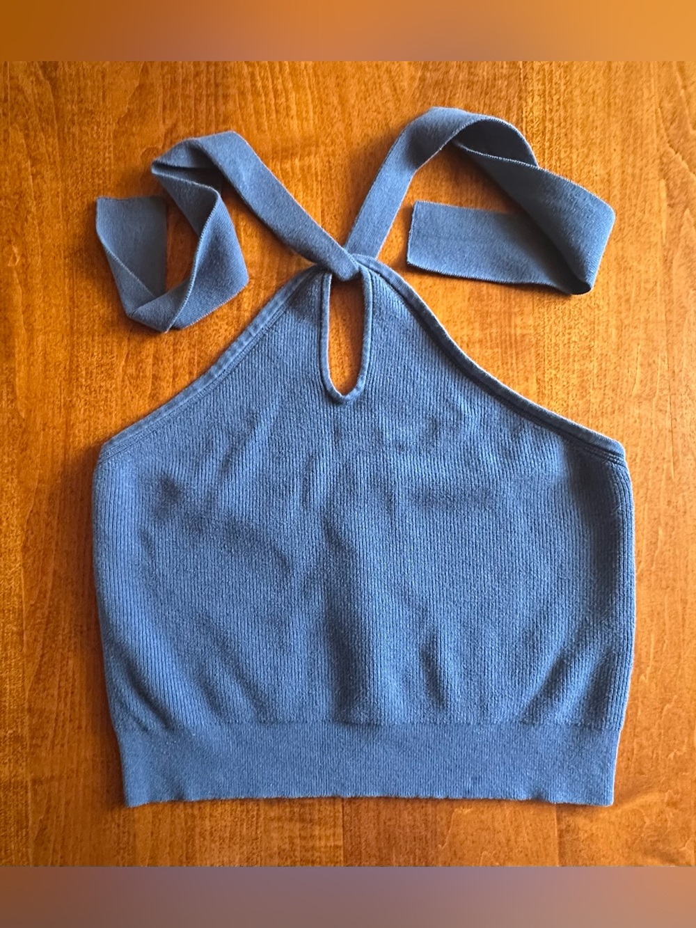 Banana Republic•knit halter tank•XL•cotton•dusty blue•neck tie straps•keyhole